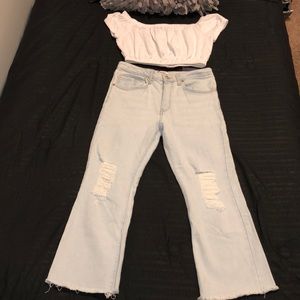 Light blue denim distress